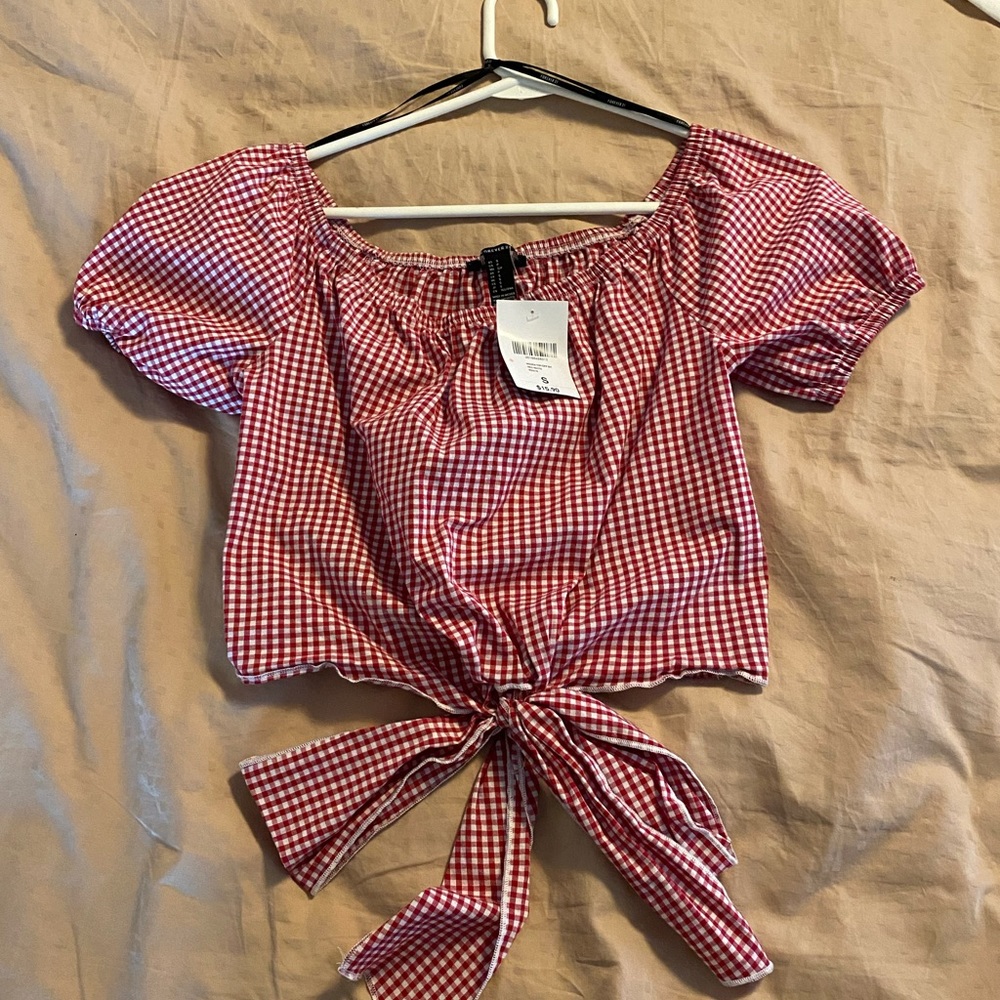 Sale -Red and white checkered off the shoulder top